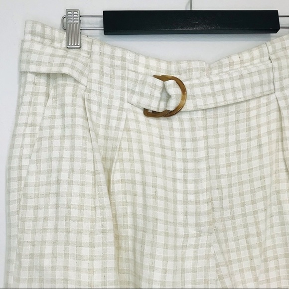 New! Skies Are Blue Linen Gingham Check Plaid High Waist Belted Paperbag Shorts - Picture 3 of 7